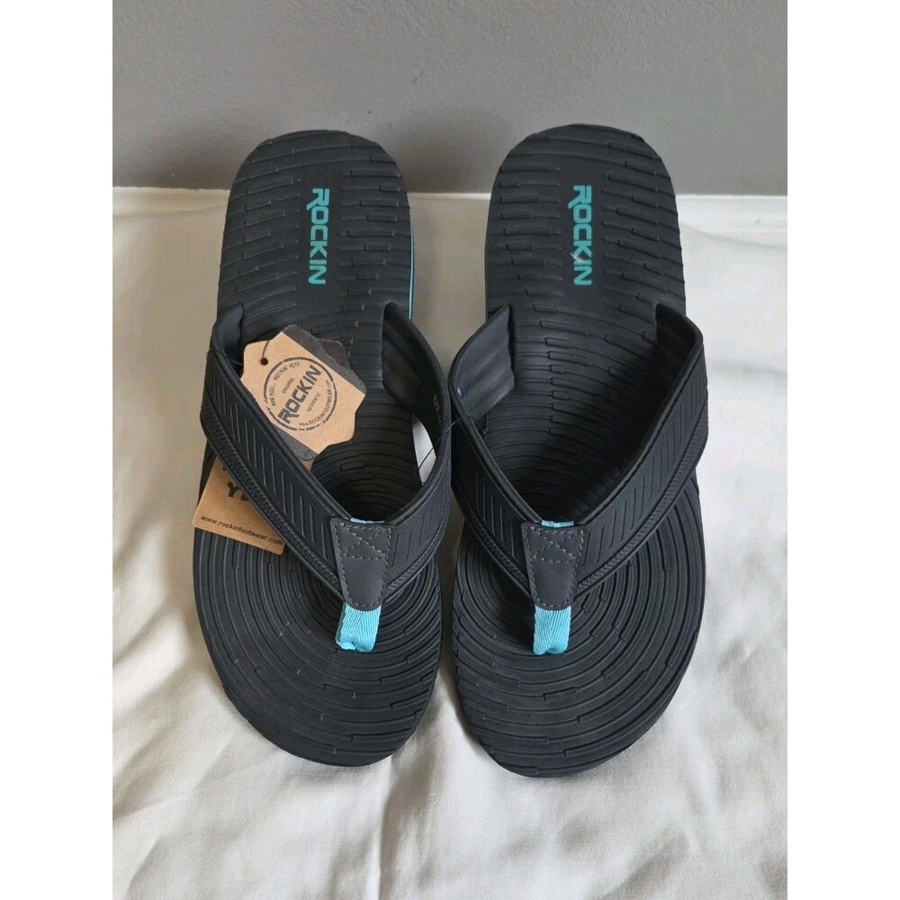 NWT Rockin "Navigator" Men’s Flip Flops – Charcoal/Blue – Size 11